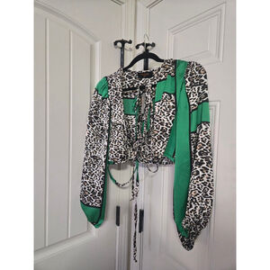 Women's reneeC. Leopard Print & Green Crop Top Size L